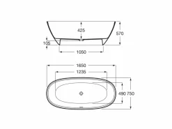 Bañera De STONEX® Oval Negra Con Desagüe Click-clack Y Sifón 1650 X 750 X 570 Mm – Ariane – Roca – A2484700K0