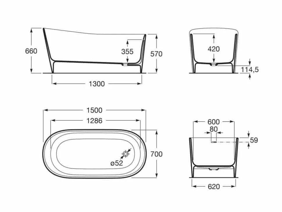 Bañera De STONEX® Ovalada Negra Con Desagüe Click-clack Y Sifón – Maui – Roca – A2484990K0