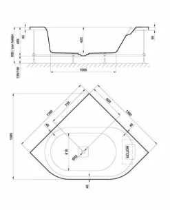 Bañera Flex Center Angular Con Bastidor, Desagüe Y Reposacabezas Con Faldon 135 X 135 Cm – Gala – G6555101