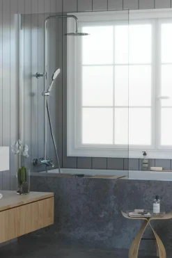 Columna De Baño Y Ducha Wind Blu RD Con Termostática, Rociador Acero Inoxidable AISI304 De ¯25 Cm. – 20WBR25OLB02 – AQG