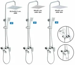 Columna De Baño Y Ducha Wind Blu SQ Con Monomando, Rociador Acero Inoxidable AISI304 De 25×25 Cm. – 21WBC25SUB02 – AQG