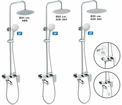 Columna De Baño Y Ducha Wind Blu RD Con Monomando, Rociador Acero Inoxidable AISI304 De ¯25 Cm. – 21WBR25SUB02 – AQG