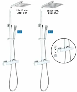 Columna De Ducha Luxor Con Termostática, Rociador Acero Inoxidable AISI304 De 25×25 Cm. – 20LUC25LUD02 – AQG