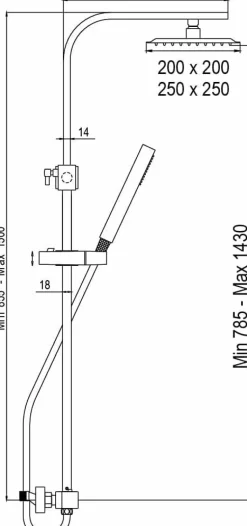 Columna De Ducha Luxor Con Termostática, Rociador Acero Inoxidable AISI304 De 25×25 Cm. – 20LUC25LUD02 – AQG