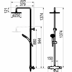 Columna De Ducha Mezcladora Livra Rociador 250 Mm Inox, Flexo Pvc Y Maneral Aroha 3 Funciones Cromo – 49650301 – Galindo