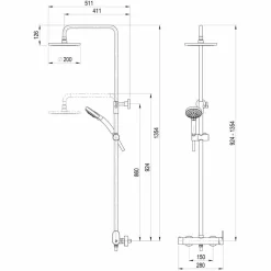 Columna De Ducha Mezcladora 200mm Abs, Flexo Pvc Y Maneral Pysa 5 Funciones Cromo – Nine – Galindo – 46250100