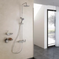 Columna De Ducha Mezcladora 200mm Abs, Flexo Pvc Y Maneral Pysa 5 Funciones Cromo – Nine – Galindo – 46250100