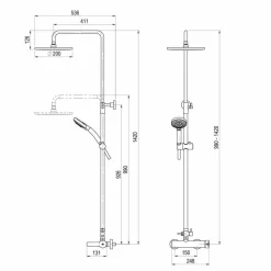 Columna De Ducha Mezcladora Con Columna 250mm Abs, Flexo Inox Y Maneral Pysa 5 Funciones Cromo – Karim Due – Galindo – 88950300
