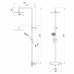 Columna De Ducha Mezcladora 250 Mm Abs, Flexo PVC Y Maneral Pysa 5 Funciones Cromo – Livra – Galindo – 49650300