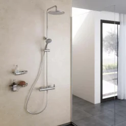 Columna De Ducha Mezcladora 250 Mm Abs, Flexo Pvc Y Maneral 5 Funciones Cromo – Nine – Galindo – 46250300