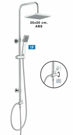 Columna De Ducha New Ocean Sin Grifería, Rociador ABS De 20×20 Cm. – 22NOSGR01 – AQG