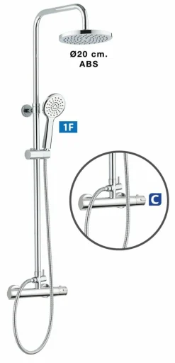 Columna De Ducha New Pacific Con Termostática, Rociador ABS De ¯20 Cm. – 20NPOLD01 – AQG