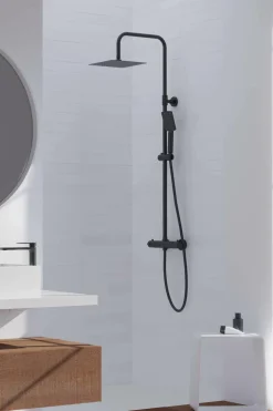 Columna De Ducha Nite Con Termostática, Rociador Acero Inoxidable AISI304 De 25×25 Cm. – 20NITC25NID05 – AQG
