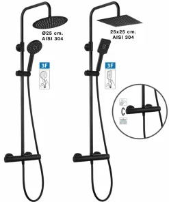Columna De Ducha Nite Con Termostática, Rociador Acero Inoxidable AISI304 De 25×25 Cm. – 20NITC25NID05 – AQG