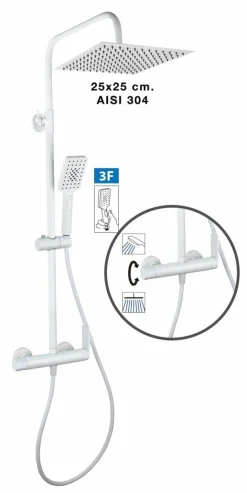 Columna De Ducha Nite Con Monomando, Rociador Acero Inoxidable AISI304 De 25×25 Cm. – 21NITC25ALA03 – AQG