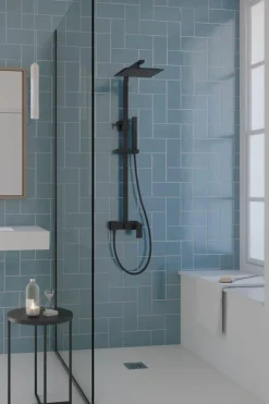 Columna De Ducha Qus Con Monomando, Rociador Acero Inoxidable AISI304 De 25×25 Cm. – 21QUC25LUD05 – AQG