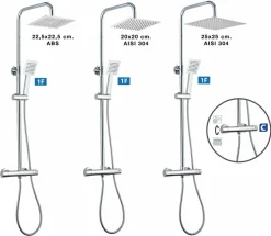 Columna De Ducha Wind Blu SQ Con Termostática, Rociador Acero Inoxidable AISI304 De 25×25 Cm. – 20WBC25ESC02 – AQG
