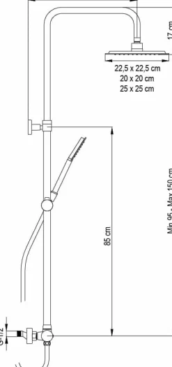 Columna De Ducha Wind Blu SQ Con Monomando, Rociador Acero Inoxidable AISI304 De 25×25 Cm. – 21WBC25SUD02 – AQG