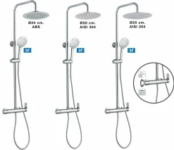Columna De Ducha Wind Blu RD Con Monomando, Rociador Acero Inoxidable AISI304 De ¯20 Cm. – 21WBR20AMD02 – AQG