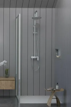 Columna De Ducha Wind Blu RD Con Monomando, Rociador Acero Inoxidable AISI304 De ¯25 Cm. – 21WBR25SUD02 – AQG