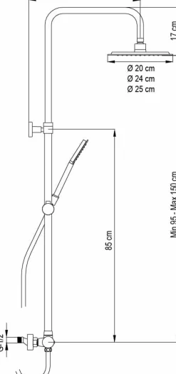 Columna De Ducha Wind Blu RD Sin Grifería, Rociador ABS De ¯20 Cm. – 22WBR24SGR01 – AQG