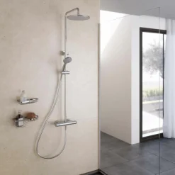 Columna Ducha Termostática Aroha Cuerpo Frío Rociador 200 Mm Abs, Flexo Pvc Y Maneral- 46049301 – Galindo
