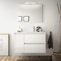 Conjunto Completo Mueble Suspendido De 2 Cajones Y Puerta Izquierda 850 Mm + Lavabo De Porcelana – Noja – Salgar
