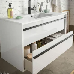 Conjunto Completo Mueble Attila De 2 Cajones, Lavabo De Porcelana, Espejo Y Aplique LED – Attila – Salgar