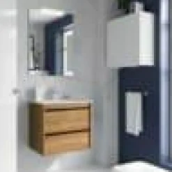 Conjunto Completo Mueble Attila De 2 Cajones, Lavabo De Porcelana, Espejo Y Aplique LED – Attila – Salgar