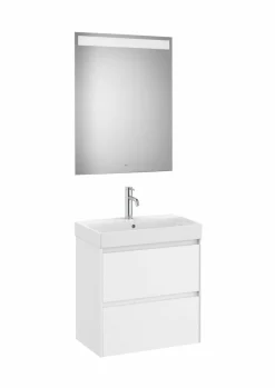 Conjunto De Mueble Base Compacto De Dos Cajones Con Fondo De 36 Cm, Lavabo Y Espejo Eidos Con Luz LED Integrada En La Parte Superior – Ona – Roca