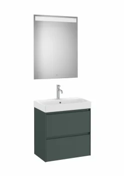 Conjunto De Mueble Base Compacto De Dos Cajones Con Fondo De 36 Cm, Lavabo Y Espejo Eidos Con Luz LED Integrada En La Parte Superior – Ona – Roca