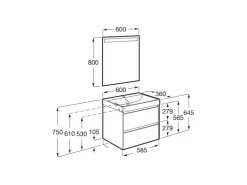 Conjunto De Mueble Base Compacto De Dos Cajones Con Fondo De 36 Cm, Lavabo Y Espejo Eidos Con Luz LED Integrada En La Parte Superior – Ona – Roca