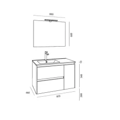 Conjunto Mueble De Baño 2 Cajones Y 1 Puerta Derecha Lavabo Espejo Aplique 84,8 Cm- Noja – Salgar