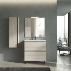 Conjunto Mueble De Baño A Suelo 2 Cajones + Lavabo Ceramico Flat + Espejo Sevilla – Granada – Visobath