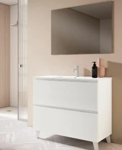 Conjunto Mueble De Baño A Suelo 2 Cajones + Lavabo Ceramico Flat + Espejo Sevilla – Granada – Visobath