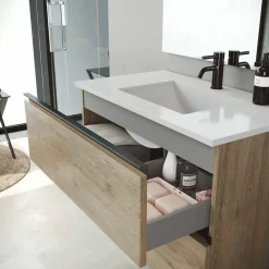 Conjunto Mueble De Baño A Suelo 2 Cajones + Lavabo Ceramico Flat + Espejo Sevilla – Granada – Visobath