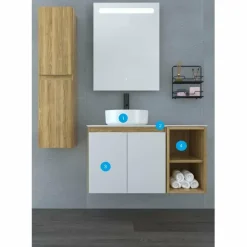 Conjunto Mueble De Baño Suspendido 2 Puertas Y Modulo 2 Huecos Unidos Por Tapa Quadra SolidCoat Surface Con Lavabo Sobre Encimera Solid Surface Kaury – Serie Life – Baños10