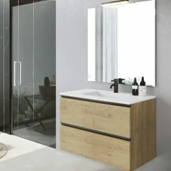 Conjunto Mueble De Baño Suspendido 2 Cajones + Lavabo De Porcelana Flat – Granada – Visobath