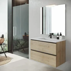 Conjunto Mueble De Baño Suspendido 2 Cajones + Lavabo De Porcelana Flat – Granada – Visobath