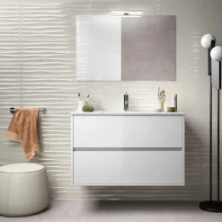 Conjunto Mueble Suspendido 2 Cajones Y Lavabo De Porcelana – Noja – Salgar