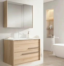 Conjunto Mueble Suspendido 2 Cajones + Lavabo Ceramico Flat – Aqua – Visobath