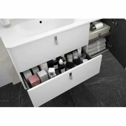 Conjunto Mueble Suspendido 2 Cajones Y 1 Puerta Derecha Blanco Mate Con Tapa Solid Y Lavabo Sobreencimera – Uniiq D – Salgar