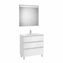 Conjunto Pack Mueble Base Compacto De Tres Cajones, Lavabo Y Espejo LED – The Gap – Roca
