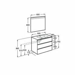 Conjunto Pack Mueble Base Compacto De Tres Cajones, Lavabo Y Espejo LED – The Gap – Roca