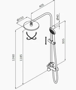 Ducha Monomando Con Columna Fija XL Con Rociador 250mm – GRB – Tender – 40465400XL