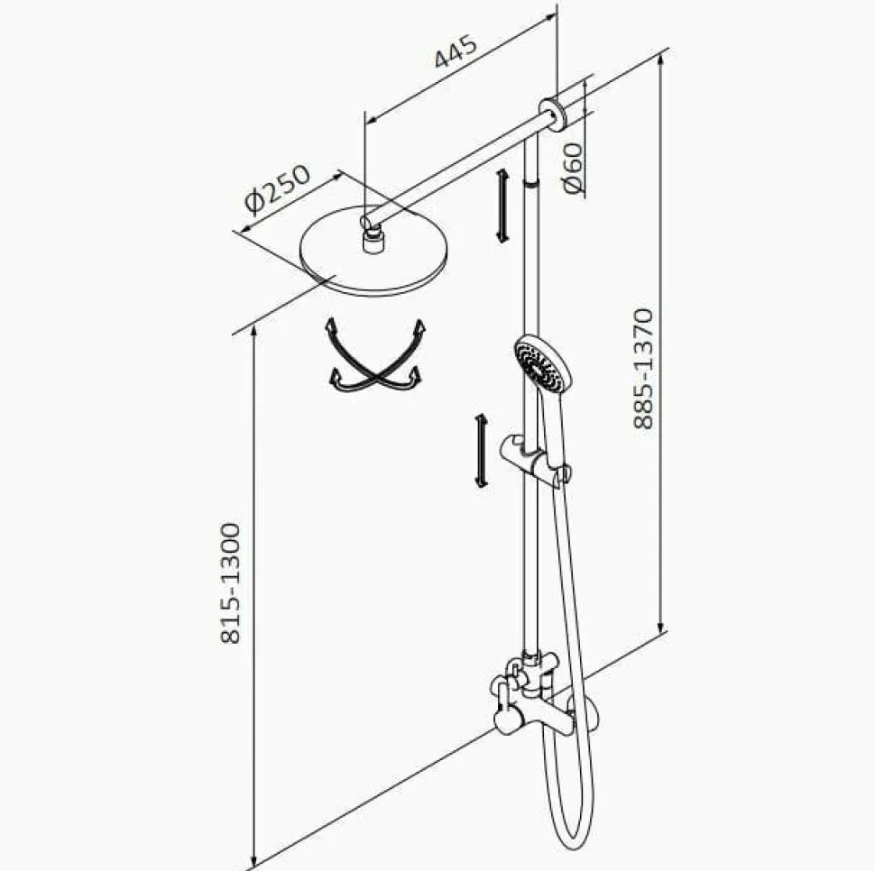 Ducha Monomando Con Columna Telescópica TL Con Rociador 250mm – GRB – Tender – 40465400