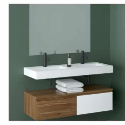 Encimera Suspendida SolidCoat Surface Quadra Textura Silken 2 Senos Blanco – Baños10