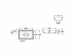 Fregadero De 2 Cubetas De Acero Inoxidable 800x490x160 Mm – Victoria – Roca – A872801A01