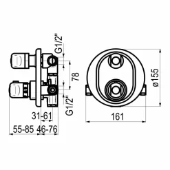 Grifo De Baño-ducha Termostática Empotrable Atlantis 2 Entradas 2 Salidas Redondo Cromo – 70047400 – Galindo