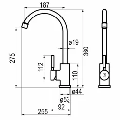 Grifo De Cocina Caño Alto Curvo Theo – 8648300 – Galindo